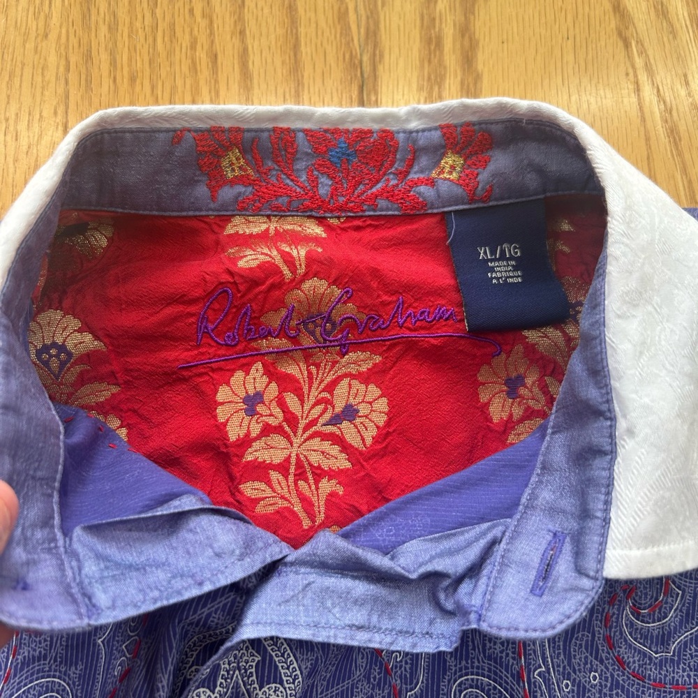 Robert Graham Men's XL Purple Paisley Button Down Shirt Contrast White Collar LS - Picture 3 of 10